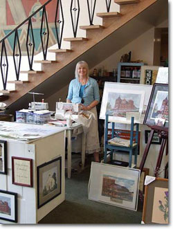Nancy Asmus Fabric Artist in her former shop, @ the bank