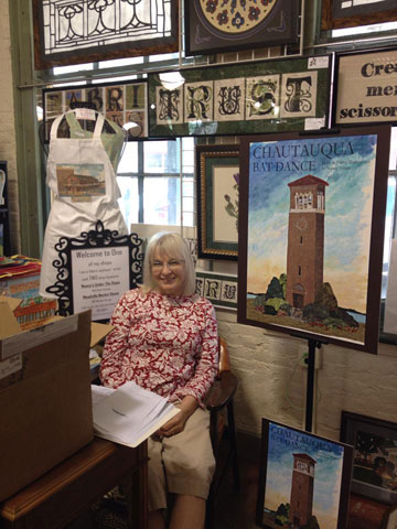 Nancy Asmus at her "Sewing Garden" in the Meadville Market House